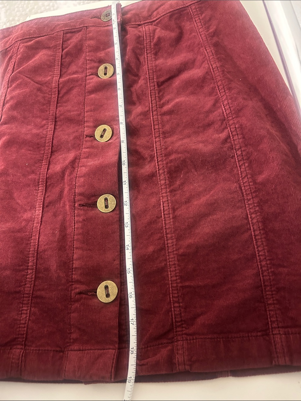 Anthropologie Button-Front Corduroy Midi Skirt in Wine Red - Picture 7 of 11